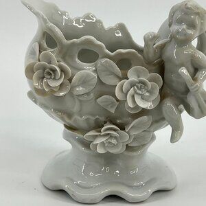 Vintage Ucagco Japan Porcelain Flower Pot Figurine with Child, Musical Instrumen